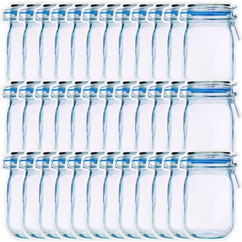 Jucoan 50 Pack Large Wide Mouth Mason Jar Zip Snack Bags, Reusable Airtight Leakproof Plastic Food Storage Zipper Saver for Home Kitchen Freezer Camping Travel Picnic
