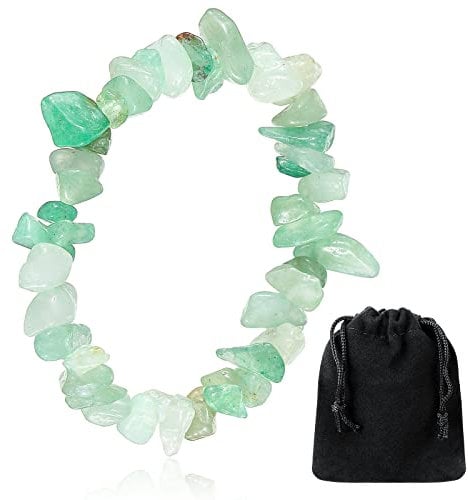 Green Nature Stone Bracelet Polished Aventurine Bracelet Gravel Crystals Positive Handmade Adjustable Stretch for Women Girls Ladies Calming Anxiety Present