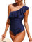 Xnova Estivo Costume Intero da Bagno Donna con Una Spalla, Costumi Interi Piscina Contenitivi Pancia Piatta, Backless Vintage Swimsuit Sportivo Swimwear Beachwear(Blu, S)
