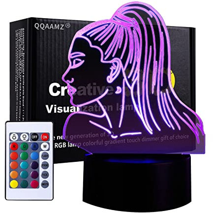 QQAAMZ Anime Grande Ariana 3d Led Nachtlicht Celebrity Singer Poster Katze Mädchen Schlafzimmer Dekoration Usb Licht 16 Farben Bestes Geburtstagsgeschenk Für Fans