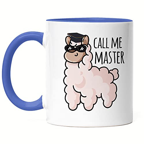 Hey!Print Call me Master Tasse Blau Masterabschluss Geschenk Lustig Alpaka Studium Absolvent Uni