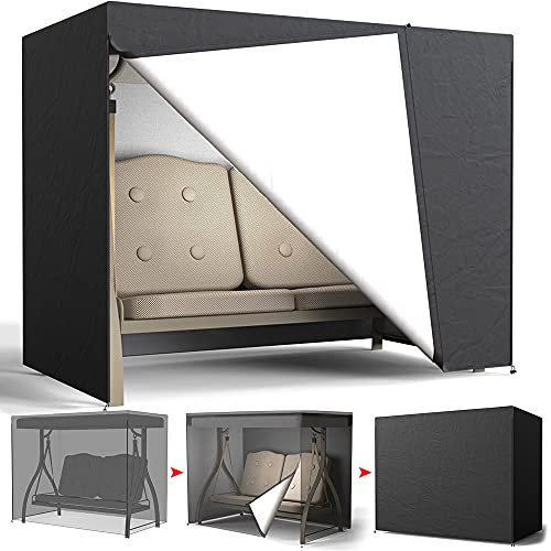 2 Seater Swing Cover, Waterproof Anti-UV Rip Proof Hammock Cover 210D Oxford Fabric Black Furniture Protective Cover Outdoor Hammock Cover with Double Zippers Ropes, 160x125x170cm