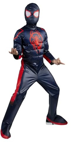 MARVEL Boys Deluxe Spider Man Miles Morales Costume, Kids Spiderman Spider-Verse Outfit with Mask