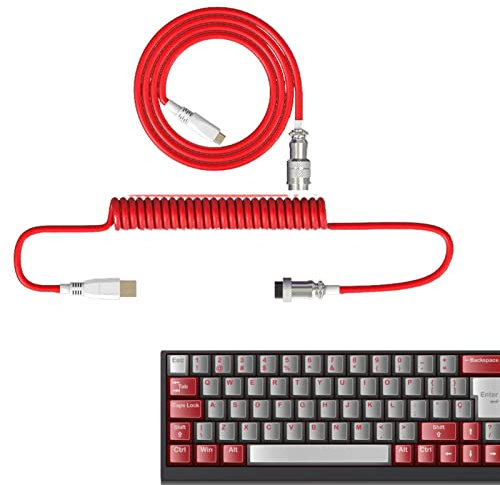 Yeeda Cavo per tastiera a spirale di tipo C, cavo per tastiera meccanica a doppia manica staccabile e flessibile da tipo C a cavo USB multicolore