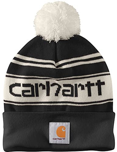 Carhartt Herren Strickmütze mit Bommel und Logo Beanie-Mütze, Einheitsgröße, Black