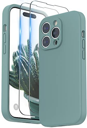 SURPHY Hülle Kompatibel mit iPhone 14 Pro Max Hülle Silikon mit Displayschutzfolie, iPhone 14 Pro Max Case Silikon mit Kameraschutz, Handyhülle iPhone 14 Pro Max Schutzhülle 6,7 Zoll 2022, Kaktus Grün