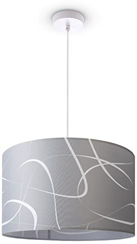 Paco Home Deckenlampe Wohnzimmer Pendelleuchte Esstisch Schlafzimmerlampe Lampenschirm Stoff Modern Abstrakt E27 Lampe, Farbe:Design 4 (Ø45,5 cm), Leuchtenart/Farbe:Pendelleuchte - Weiß