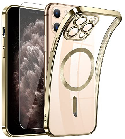 Clear Magnetisch für iPhone 11 Pro Max Hülle mit MagSafe [Integriert Kameraschutz Glas] [Original iPhone Äußere] Durchsichtig Silikon Case Dünn [Niemals Gelb] Handyhülle Anti Fingerabdruck Schutzhülle