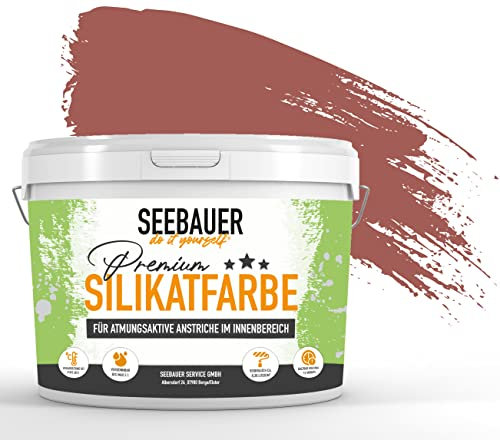 SEEBAUER diy Silikatfarbe Dunkelrot 5L für Innen (No. 324 Cherry Kiss) Atmungsaktive Mineralfarbe für Allergiker - Abwaschbare Wandfarbe - Rottöne hohe Deckkraft