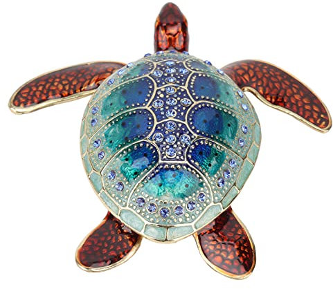 Zerodis Handgemachte Emaille-Form Schildkröten Schmuckschatulle Holz Schmuckschatulle Stauraum Rostfrei Helle Farbe Glänzende Meeresschildkröten Ornament für Wohnkultur