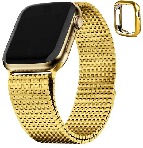 Fullmosa Kompatibel mit Apple Watch Armband 40mm 41mm 38mm Damen Herren, Metall Milanaise Magnetisch Watch Ersatzbands für iWatch SE Series 9 8 7 6 5 4 3 2 1, Gold