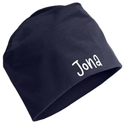 AngelicArt Personalisierte Kindermütze, Beanie für Kinder mit Wunschnamen, für Jungs, Mädchen, Unisex aus Baumwolle/Jersey (Dunkelblau)