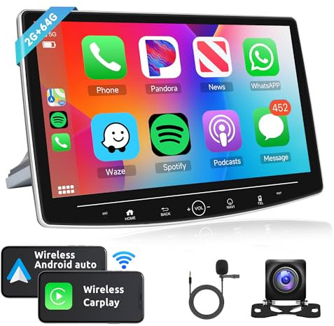 2G+64G Wireless Carplay Android 13 Autoradio 1 Din mit Android Auto GPS Navi WiFi ISO Kabel 10.1 Zoll Touchscreen Autoradio mit Bluetooth FM/RDS/DAB+/OBD/DVR/HiFi Lenkradsteuerung Rückfahrkamera