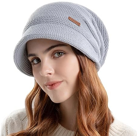 Gajaous Damen Winter Gefütterte Basken mütze Mütze Strick Ballon mütze Warm Slouchy Mütze mit Visier