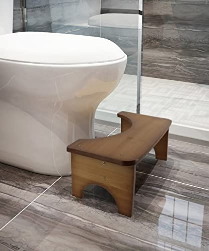Bambus Toilettenhocker für Erwachsene, 16,5 cm WC Poop Hocker, Badezimmer Toilettenhocker mit Anti-Rutsch-Matte für Erwachsene Kinder Gesunde Tragbare Erwachsene WC Poop Hocker (Braun)