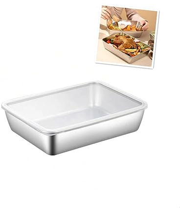 BYYLECL Vassoio per alimenti in acciaio inossidabile, vassoio in acciaio inox, profondità: 58 mm60 mm62 mm, contenitore per alimenti caldi e freddi con coperchio in plastica, lavabile in lavastoviglie