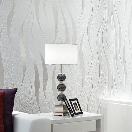 Greenyre Klebefolie Möbel Vliestapete,3D Tapete Wellenmuster Wasserdichtes Möbelfolie,Wandschutzfolie 53 X 950cm,Zum Schutz Oder zur Renovierung von Möbeln, Wänden und Tischplatten(Silbergrau)