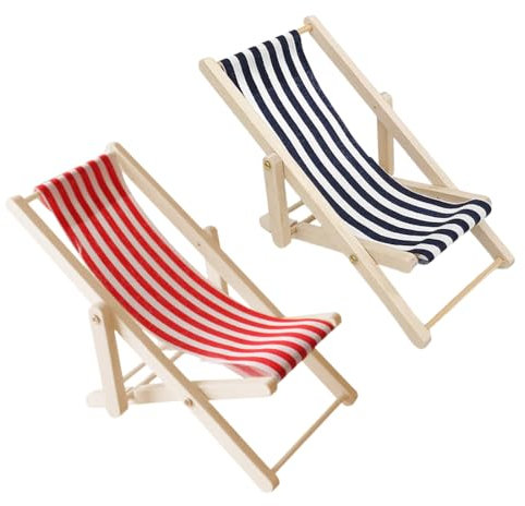 2 Stück Miniatur Strandstuhl, Miniatur Strandstuhl Liegestuhl, Holz Deko Puppen Liegestuhl, Mini Stuhl, Klappstuhl, Klappstuhl Miniliegestuhl für Puppe, Für Mikrolandschaft DIY Deko (Rot und Schwarz)