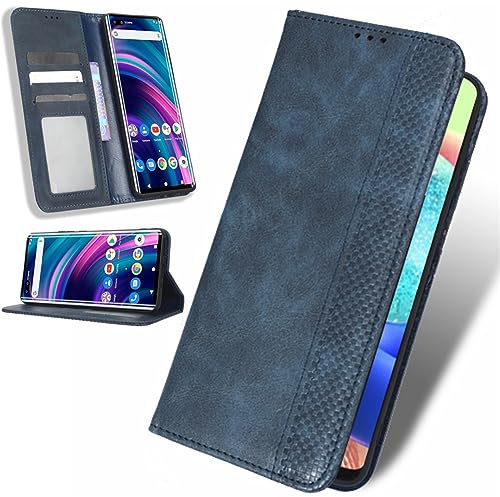 Leather Phone Case Compatible with TCL 40 NxtPaper 4G, Wallet Magnetic Cover with Credit Card Slots and Flip Stand, Blue