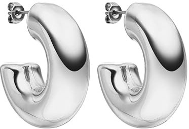 PURELEI® Stellar Glow Creole Ohrringe (Silber) – Damenohrringe aus langlebigem Edelstahl – Wasserfeste Ohrringe Damen – 3,1 cm Durchmesser – Modeschmuck für deinen individuellen Look