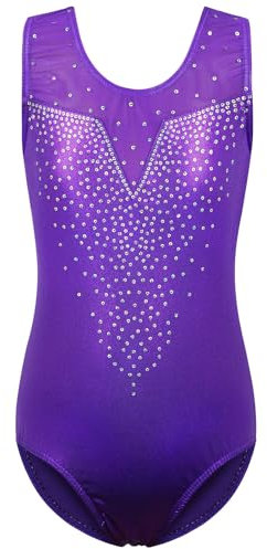 ZNYUNE Mädchen Kinder Turnbody Ärmellos Turnanzug Gymnastik Trikot Gymnastikanzug B198 SequinPurple 12A