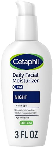 Cetaphil Night Moisturizer for Face, Hydrating Facial Moisturizer with Hyaluronic Acid, For All Skin Types, Lightweight and Non-Comedogenic, Dermatologist Recommended for Sensitive Skin, 3oz