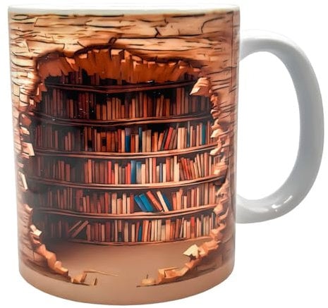 Taza de cerámica, Estantería 3D, Taza de Café para Amantes de los Libros, Taza de Café con Diseño Espacial Creativo, Adecuado para el Escritorio, Regalo de Cumpleaños