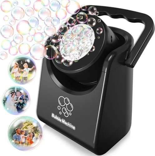 Machine à Bulles, Soufflante à Bulles Automatique Portable à Piles Jouet à Bulles électrique pour Enfants Ajuster l'angle de 90°pour Une Fête d'anniversaire en Plein Air (Noir)
