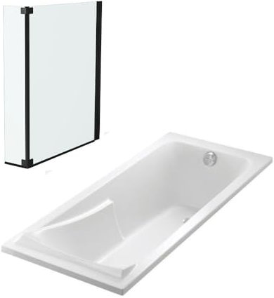Lot baignoire droite 180 X 80 JACOB DELAFON Corvette + pare-bain 2 volets noir mat