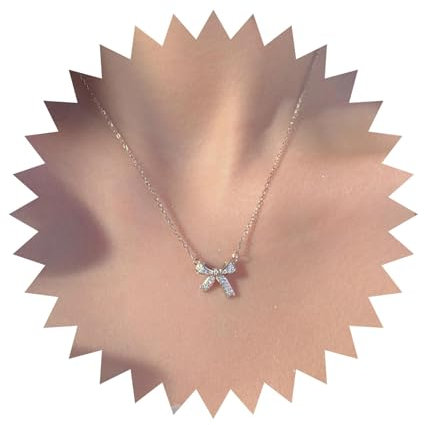 Yheakne Boho Kristallschleife Choker Halskette Cz Schleife Anhänger Halskette Strass Fliege Halskette Silberschleife Kragen Halskette Schmuck Für Frauen Und Mädchen (silber)