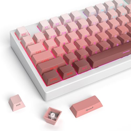Ussixchare PBT Gradient Pink Keycaps Side Printed Set Shine Through Cherry Profile Double Shot Custom Minimalist Style for Mechanical Keyboard(Blush)