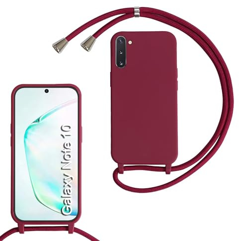 Handykette Hülle für Samsung Galaxy Note 10 Hülle mit Band, Handykette Handyhülle (Abnehmbar Einstellbar) Silikon Necklace mit Kordel zum Umhängen Handy Kette Kratzfestes Stossfest Schutzhülle Rot