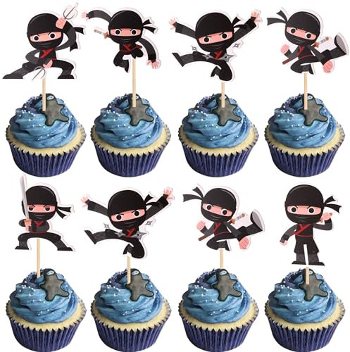 Rsstarxi 36 Stück Ninja Cupcake Toppers Ninja Geburtstag Party Dekorationen Karate Kung Fu Krieger Cupcake Picks für Ninja Anime Thema Babyparty Geburtstag Party Kuchen Dekorationen