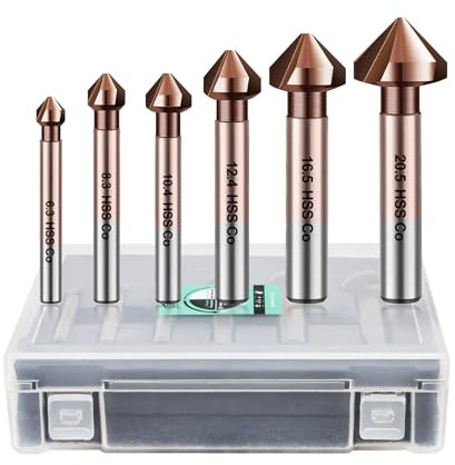 LEKOMESH Set di Punte per Svasatura - M35 Cobalto Punta Trapano per Svasatore Punte per Metallo 6pcs (6,3-20,5mm) Set di Punte per Acciaio Inox Ferro Alluminio Legno, Gambo Rotondo