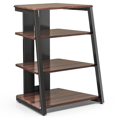 Multifonction meuble hifi，4 étages meuble platine vinyle，forte capacité portante，meuble imprimante，Avec coffre de rangement arrière，Pieds de table réglables，Convient pour le salon,la chambre,le bureau