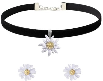 AOWVUTS 3 Stück Trachtenschmuck Damen Edelweiß Halskette und Ohrstecker Set Strass Edelweiß Trachtenkette Samt Kropfband Dirndlschmuck Bayerisch Bierfest Oktoberfest Accessoires