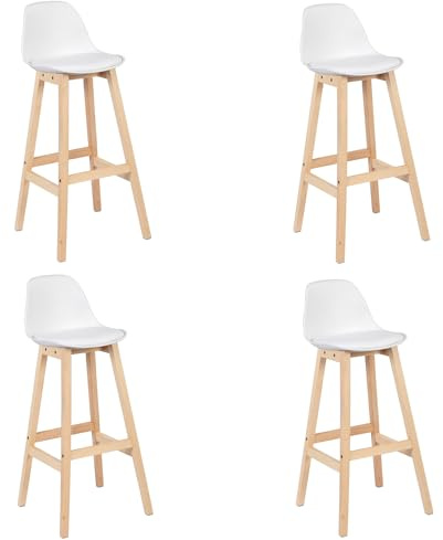 WOLTU Barhocker 4er Set, mit Lehne, aus PU Holz, Weiß | Barstuhl mit Fußstütze, Design Stuhl, Küchenstuhl, Bar Hocker für Küche Hausbar
