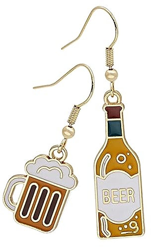 GALPADA Asymmetrical Beer Earrings for Women Metal Beer Cup and Bottle Dangle Ear Jewelry Minimalist St Patrick’s Day Accessories for Teen Girls Summer Birthday