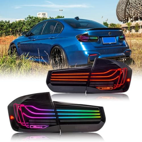 PWBYU Auto Rückleuchten für BMW 3 Series Seden M3 F30 F35 F80 2013-2018,Anhänger Rücklicht Kontrollleucht,Multifunktion Heckleuchten Leuchten,C/Kein E-Prüfzeichen-A/RGB Smoked