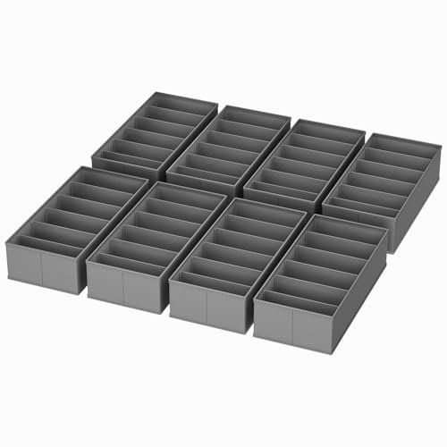 Homsorout Schubladen Organizer Kleiderschrank Organizer - Faltbare Aufbewahrungsbox Stoff Schubladen Ordnungssystem Unterwäsche Organizer für Hosen, Kleidung, Socken, 8 Stück Dunkelgrau