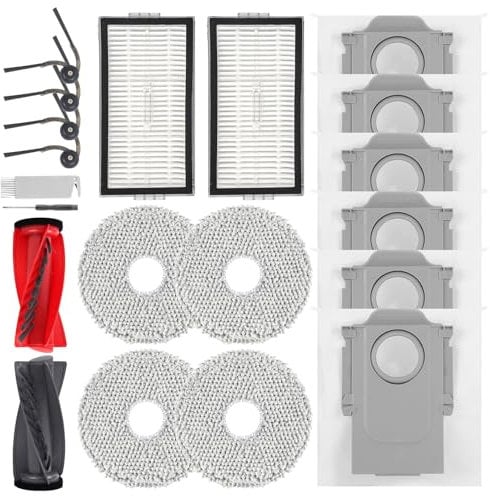 VIEWALL Accesorios para aspiradora Roborock Saros 10R, Qrevo CurvX, 1 cepillo principal, 2 filtros HEPA, 6 bolsas de polvo, 4 toallitas, 4 cepillos laterales (negro), 1 cepillo, 1 destornillador, 20
