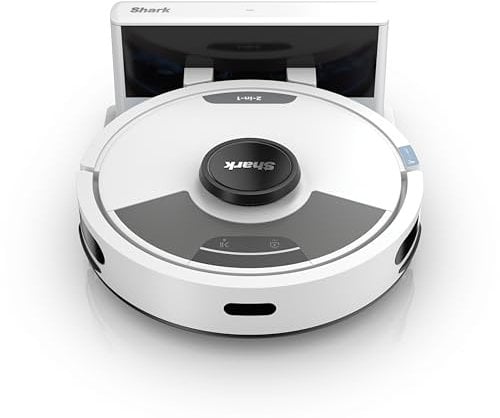 Shark Matrix Plus 2-in-1 Saugroboter mit Wischfunktion - mit Selbstladestation - für Teppich, Hartboden und Tierhaare - 3D LiDAR-Navigation - WLAN/App - Reinigungsmittel, 2 Bürsten inkl. - Weiß