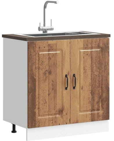 Homgoday Mueble bajo para Fregadero Kalmar Madera Vieja 80x46x81,5 cm Mueble bajo de Cocina Módulos de Cocina sin encimera Mueble de Lavabo