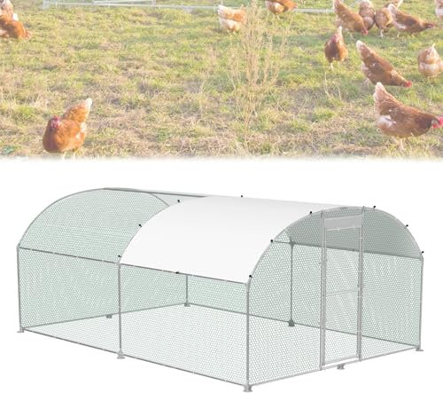 NAIZY Hühnerstall 3x4 m Hühner Freilaufgehege Bogen Dach Verzinkter Stahl Rohr Hühnerhaus mit Sonnenschutz PE-Dach & Tür & Schloss Kleintiergehege Hühnerkäfig für Kaninchen Hühner