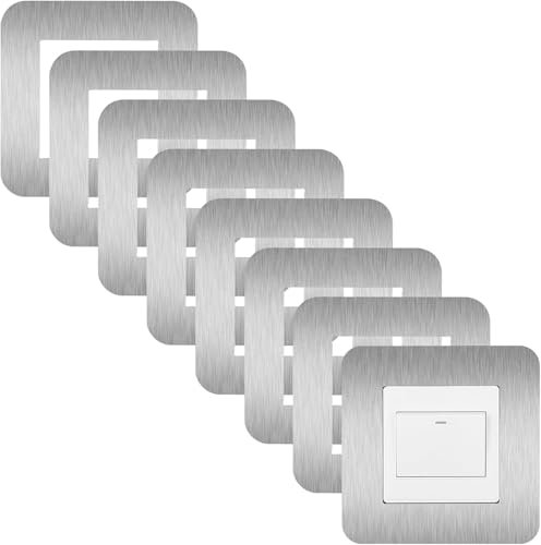 KUKUJIWA 8PCS de cubierta de interruptor de luz, Cubiertas Protectoras Decorativas, Diapasón y Pantalla de Luz, Placa de Borde para Interruptores protector pared interruptor luz (Plateado)