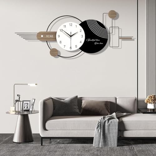 Modern Große Wanduhr, Stille wanduhr Ohne Tickgeräusche, Kreativer Minimalistisch Stil Dekorative Wanduhr, Metallrahmen, für Küche Schlafzimmer Büro,100 * 40 cm (Schwarz und Weiß)