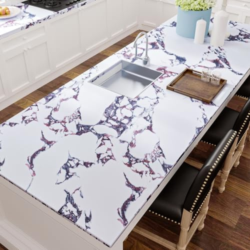 VaryFloral Selbstklebende Tapete Marmoroptik Klebefolie Möbel 30cmx300cm Tapeten Wandtapete Selbstklebend Marmor Violette Ader Aufkleber Wasserdicht Folie Arbeitsplatte Küche Kabinett Schlafzimmer