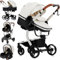 3 in 1 Luxus Kinderwagen aus PU-Leder mit Babywanne | Wendbarer Kinderwagen mit hoher Landschaft | Zusammenklappbar für Neugeborene und Kleinkinder(Weiß)