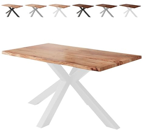 Loreno Esstisch 120×80×77cm Vento Akazie Natur – Spider-Gestell Weiß