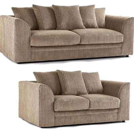 SofaSelection Jumbo Cord 3 and 2 Seater Sofa Set, Soft Cord Fabric 3+2 Lounge Suite with Deep-Filled Scatter Back Cushions, Matching Family Living Room Couches (Beige)